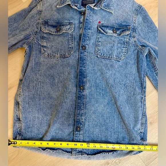 BUFFALO DAVD BITTON Blue Distressed Denim Button Down Shirt Jacket Men’s Large - Picture 7 of 9